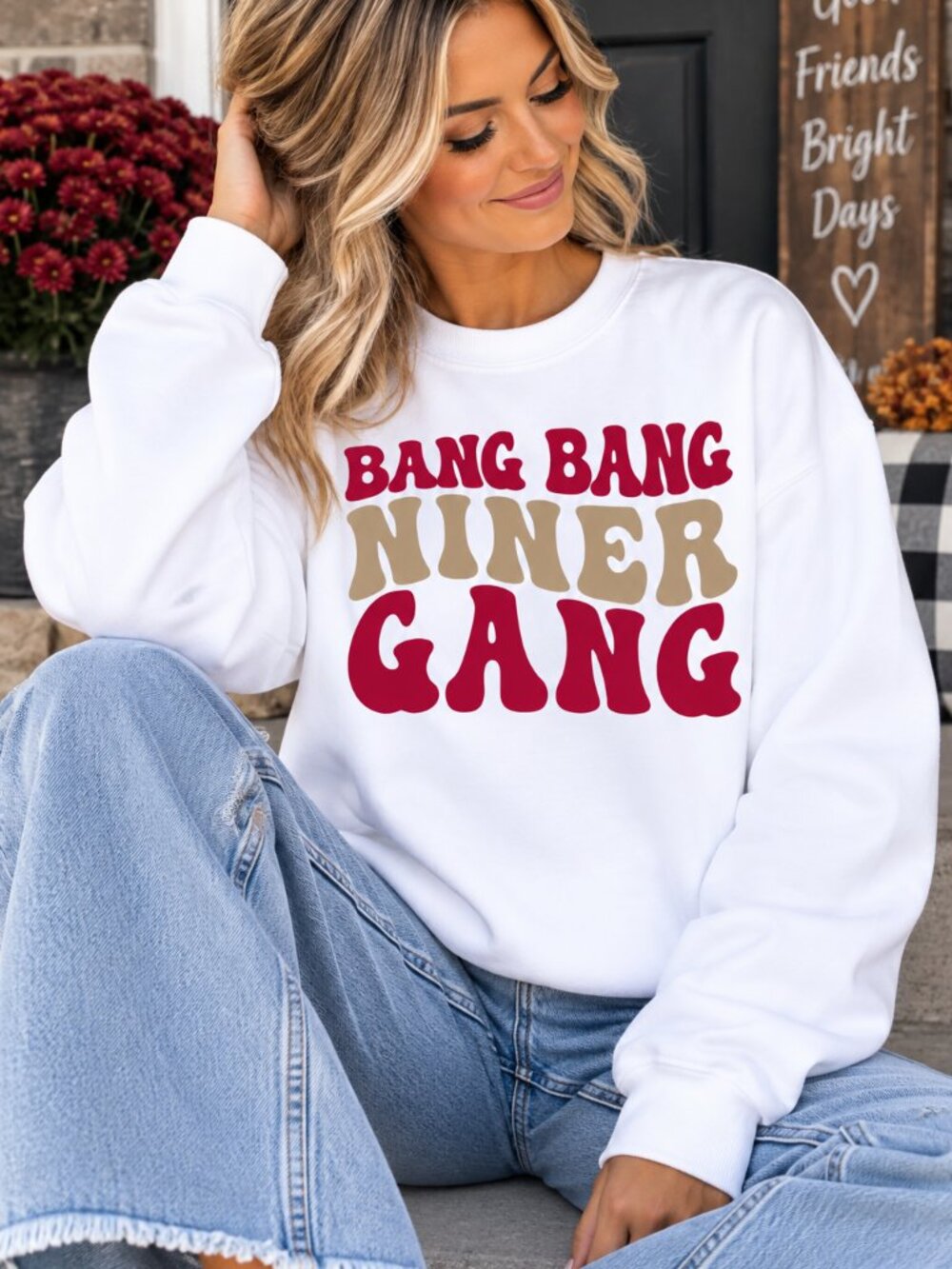 49ers Football Women’s Custom White Crewneck Sweatshirt Trendy